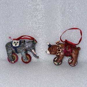 Christmas Ornament: Nodding Head Circus Bear and Elephant
